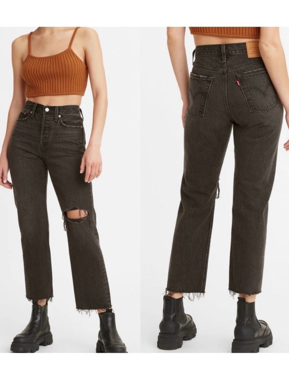 Levi’s Premium Wedgie Straight High Rise Ankle Jeans After Sunset Black Wash